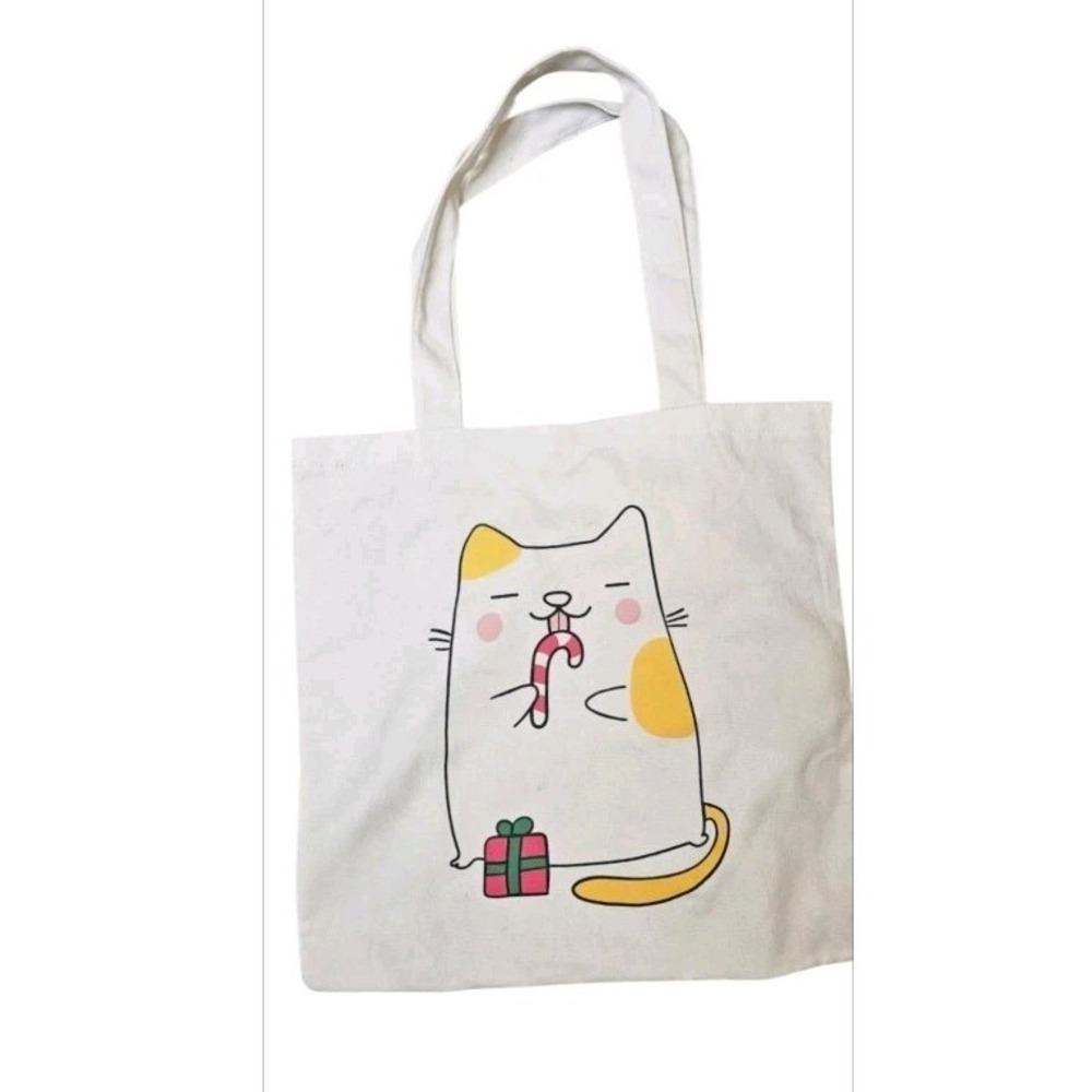 Kawaii Cat Christmas‎ Canvas Tote – Reusable Grocery/Shopping Bag, Holiday Theme